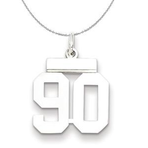 Silver, Athletic Collection, Small Polished Number 90 Necklace - 16 In